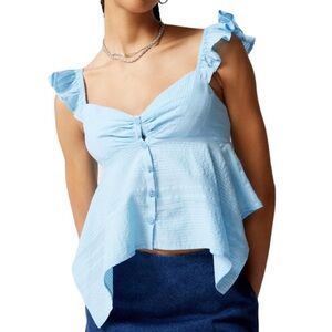 Urban Outfitters Blue Textured Babydoll Cami Ruffle Shirt Blouse Lightweight M